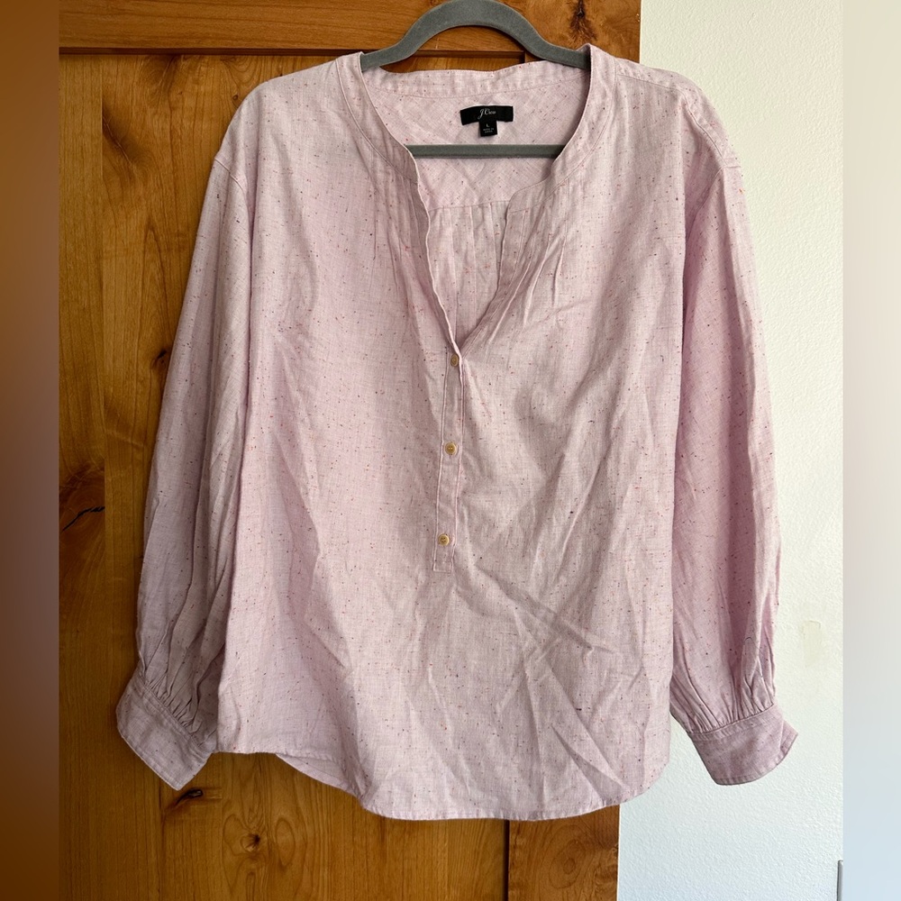J.Crew Flannel Long Sleeve Top Pink Speckled L Popover